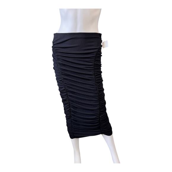 New NORDSTROM TOPSHOP Black Ruched Jersey Midi Skirt Size 8 - Picture 4 of 9